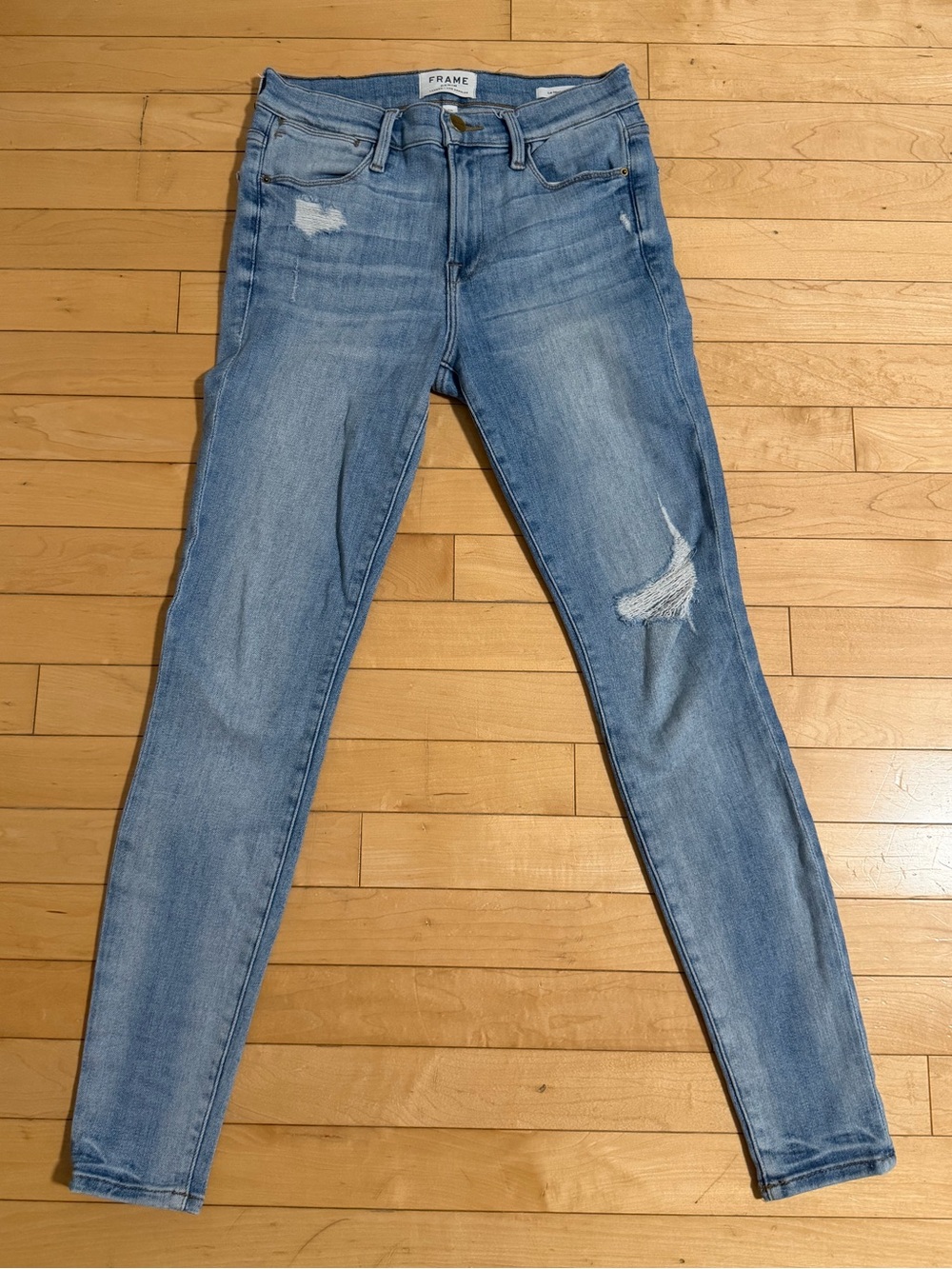 FRAME Le High Skinny Jeans Women’s 26 Light Wash Distressed Stretch Denim